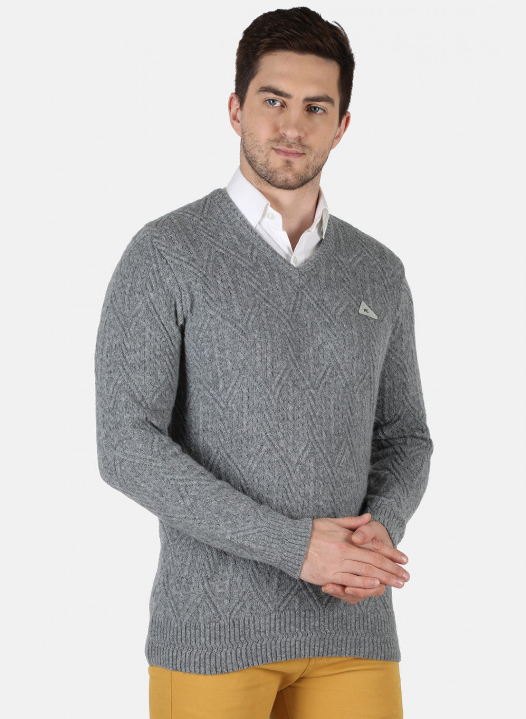 Men Grey Self Design Pullover