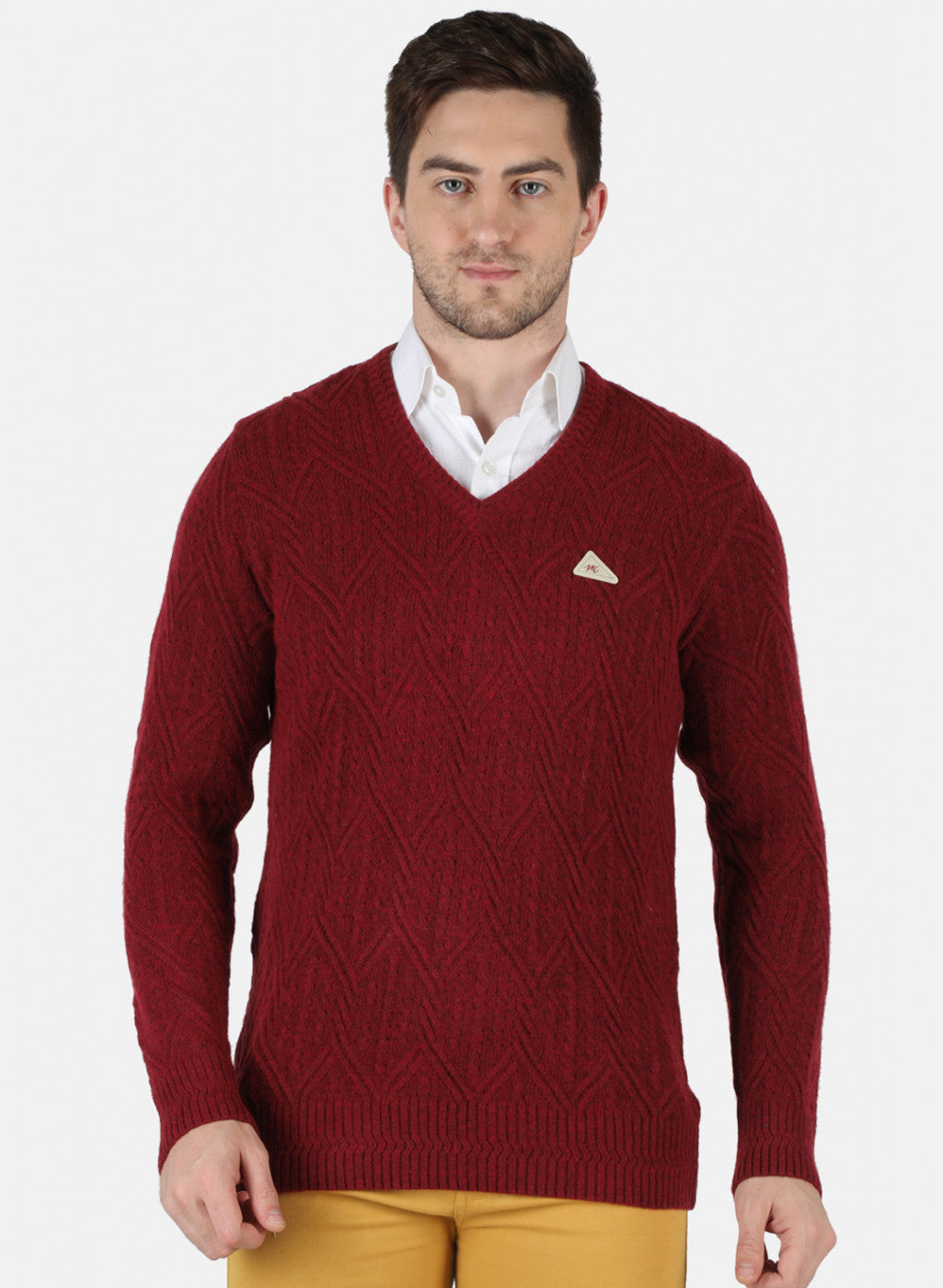 Men Maroon Self Design Pullover