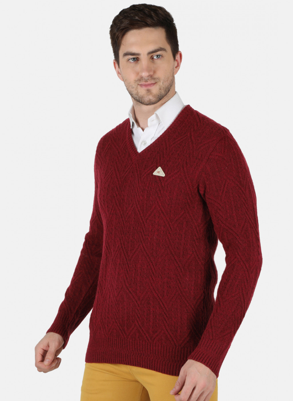 Men Maroon Self Design Pullover