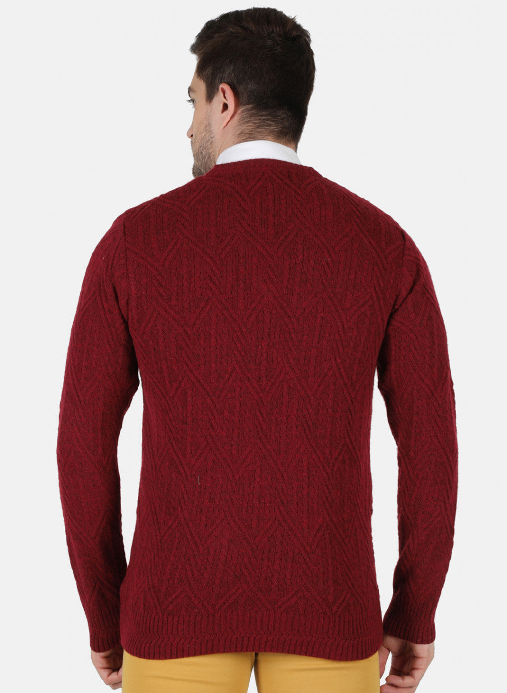 Men Maroon Self Design Pullover