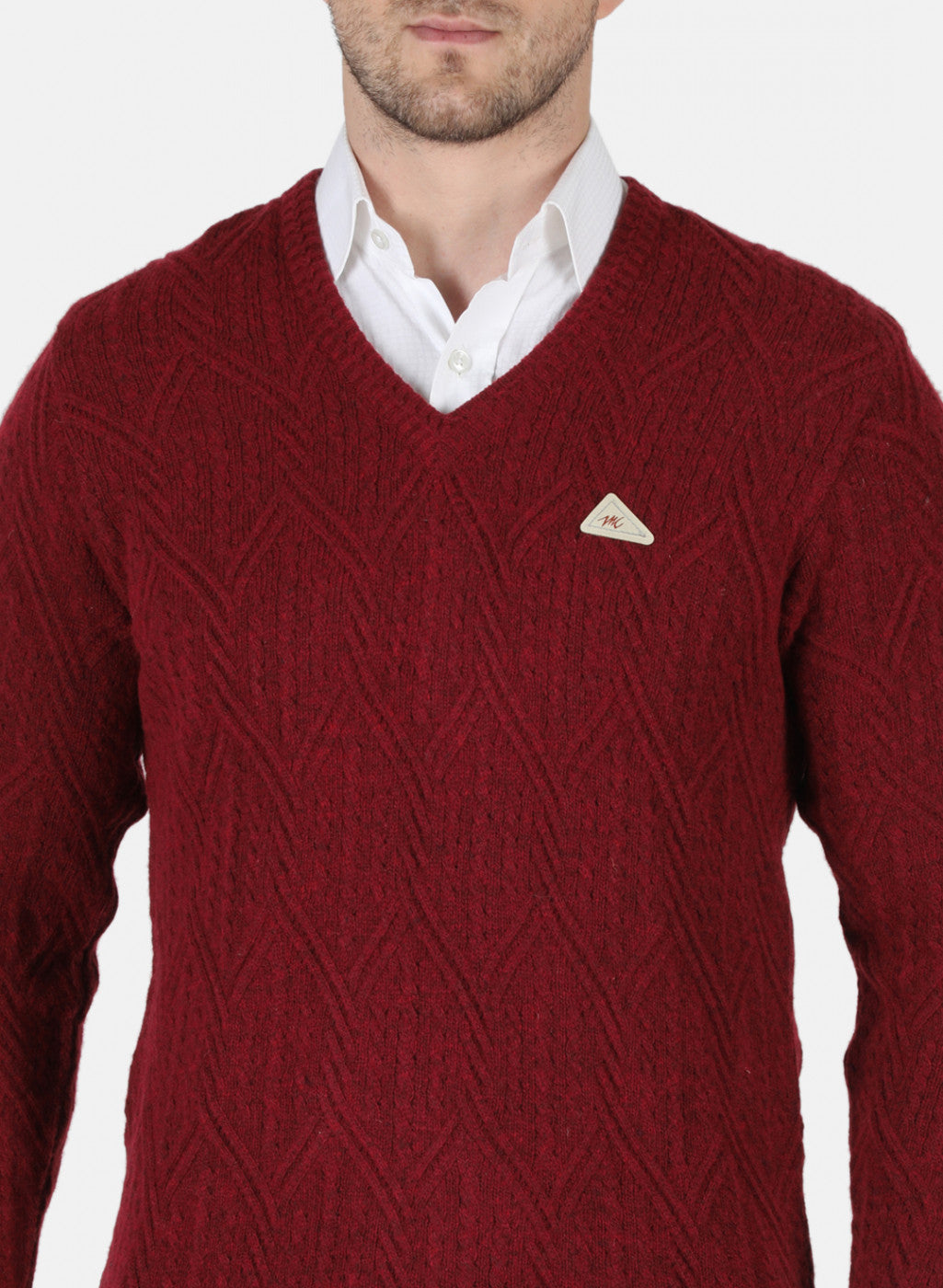 Men Maroon Self Design Pullover