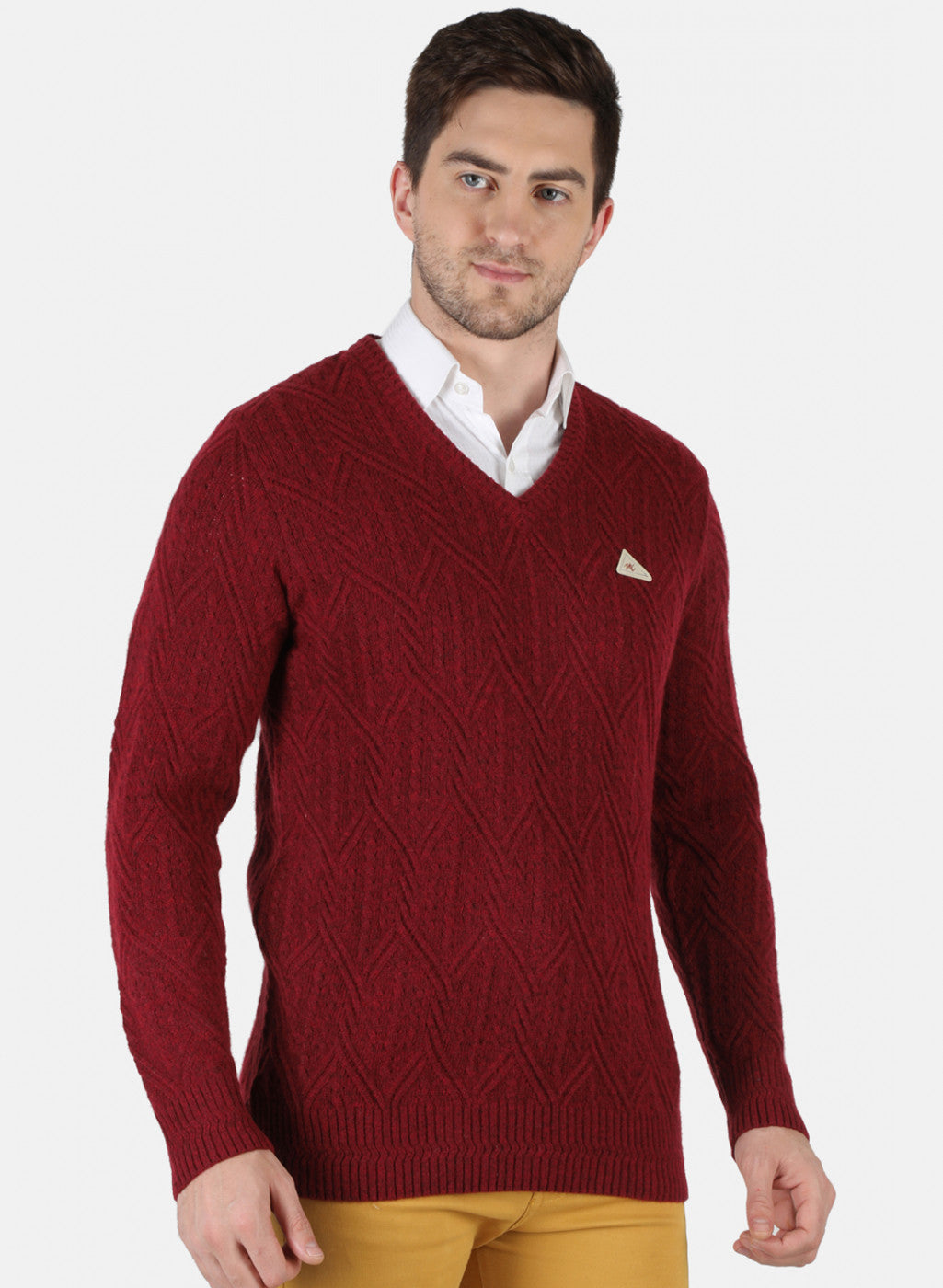 Men Maroon Self Design Pullover