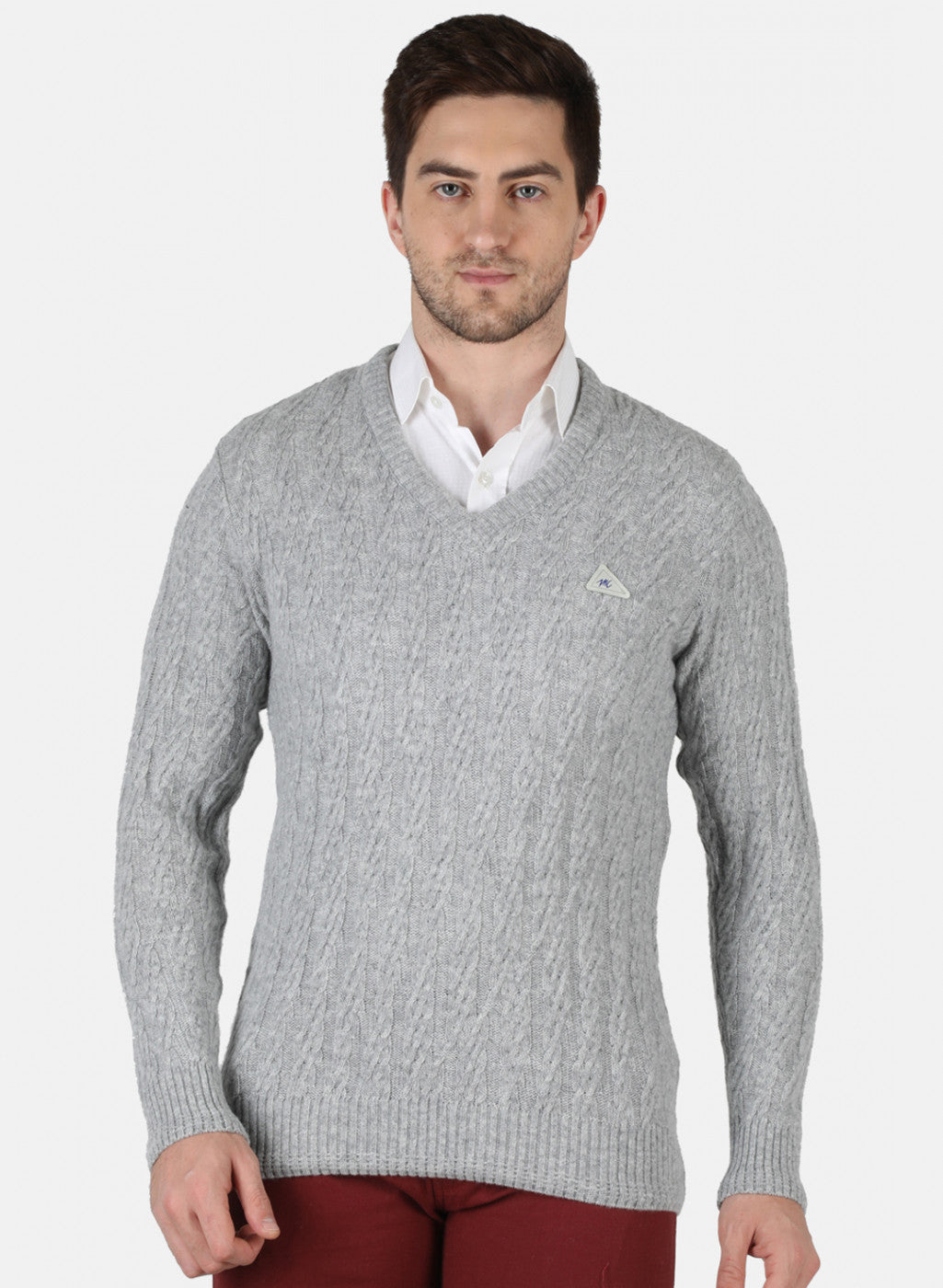 Men Grey Self Design Pullover