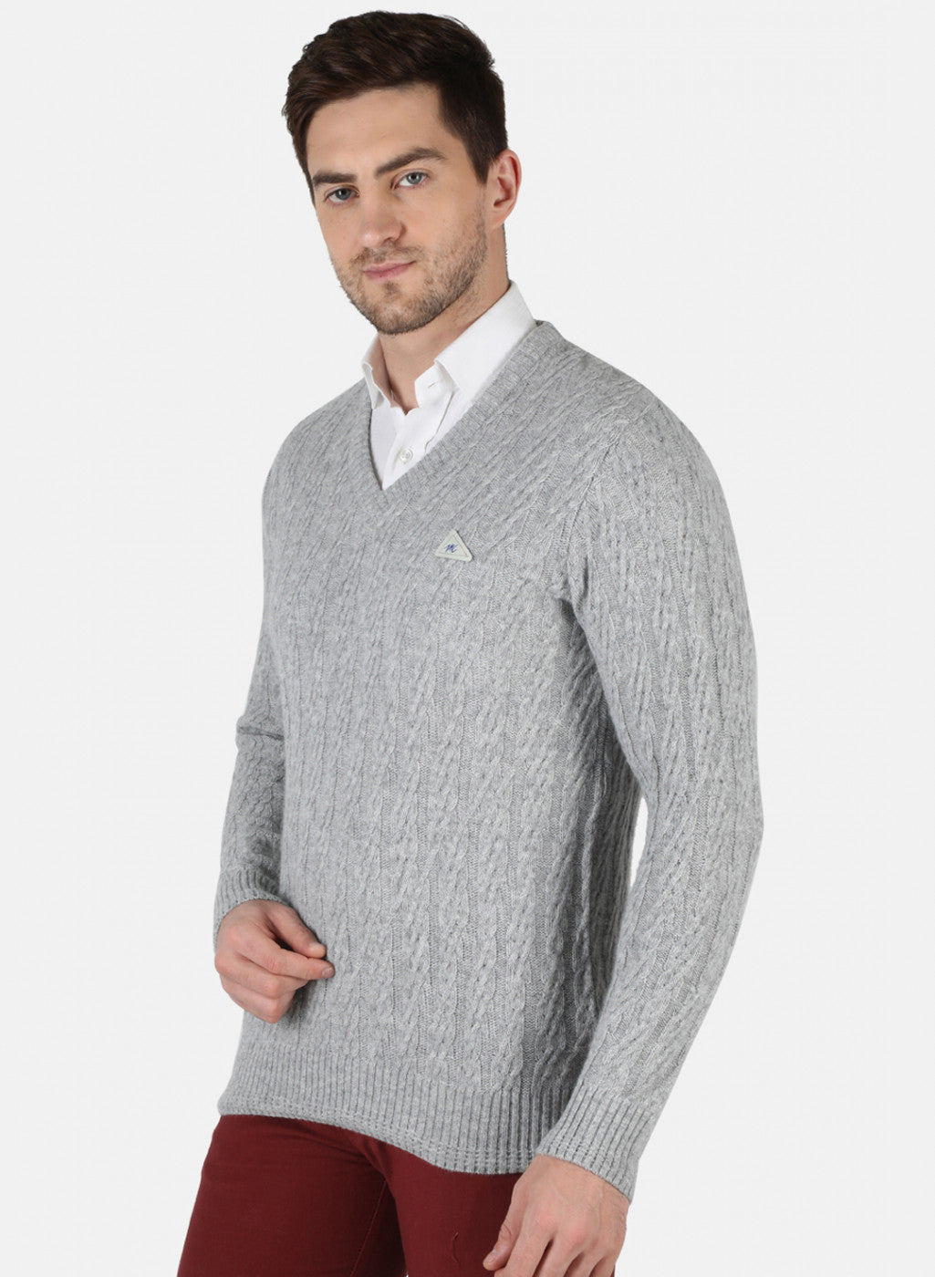 Men Grey Self Design Pullover