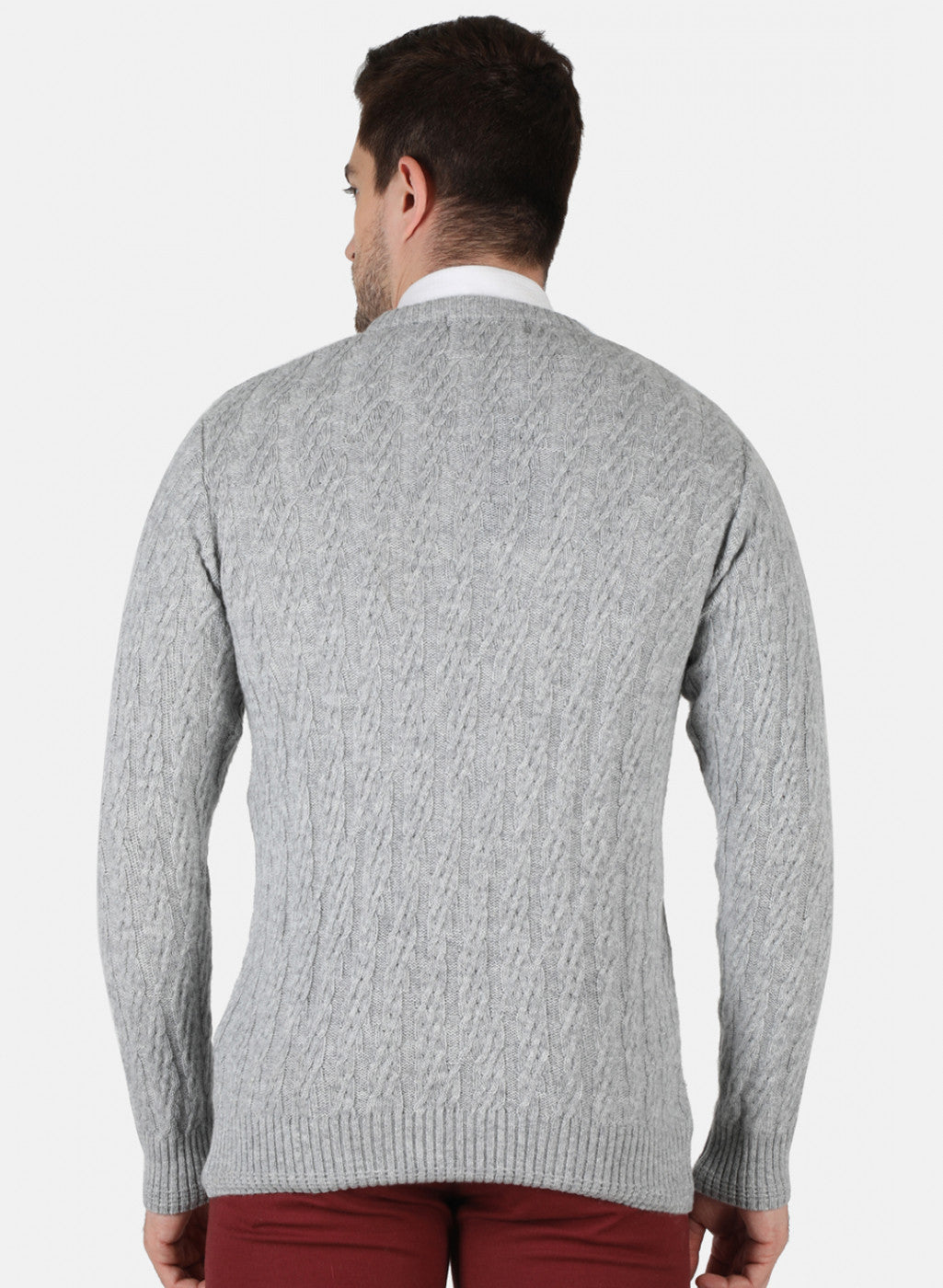 Men Grey Self Design Pullover