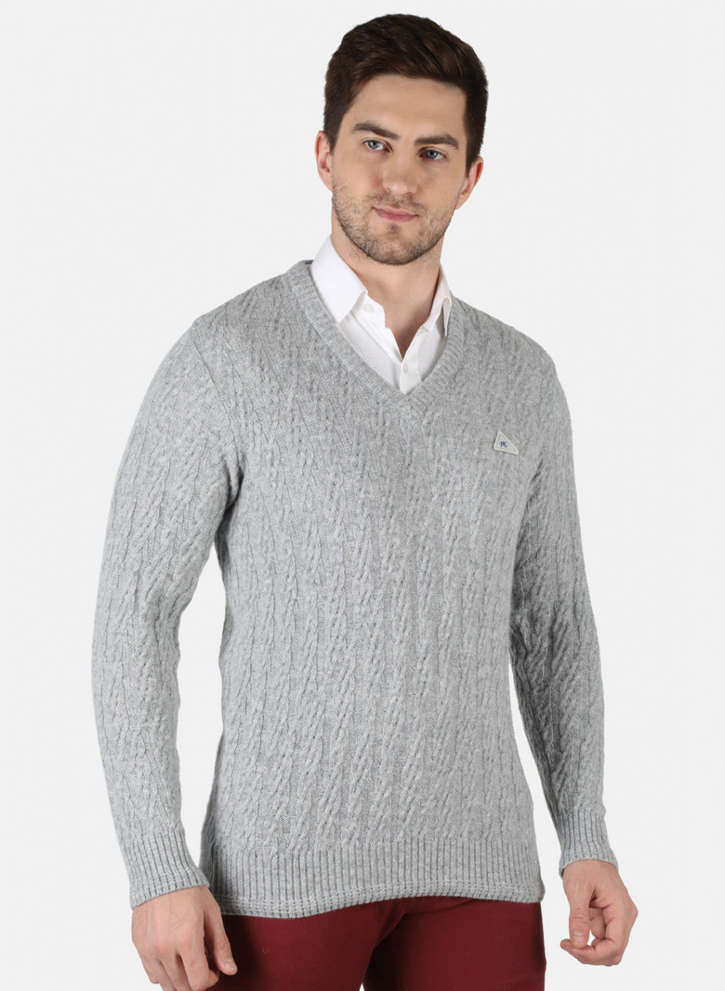 Men Grey Self Design Pullover