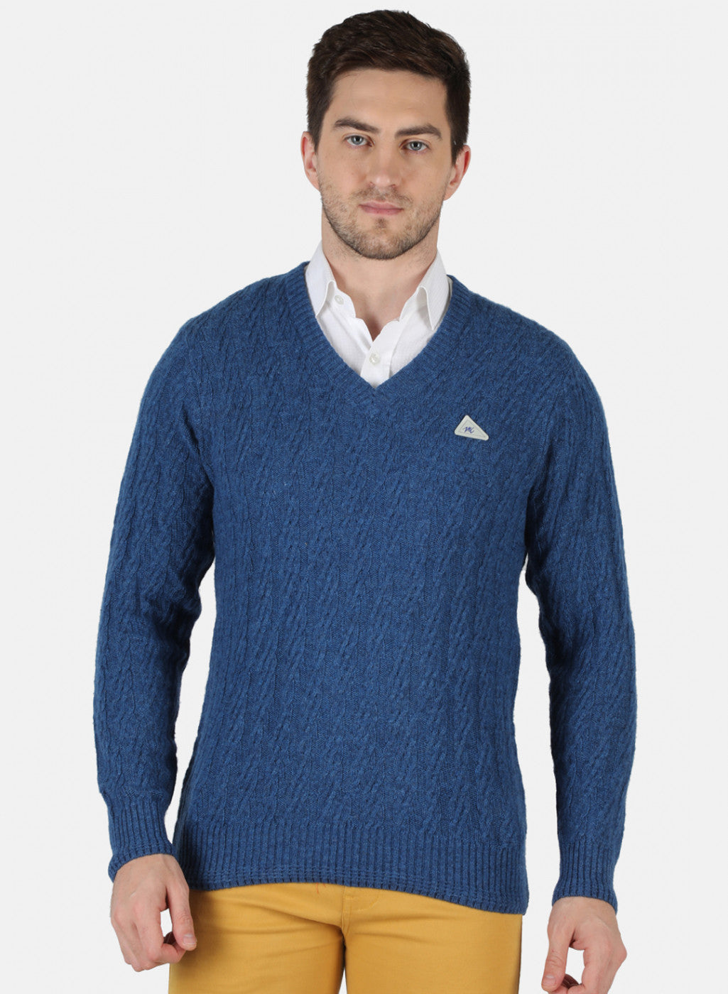 Men Blue Self Design Pullover