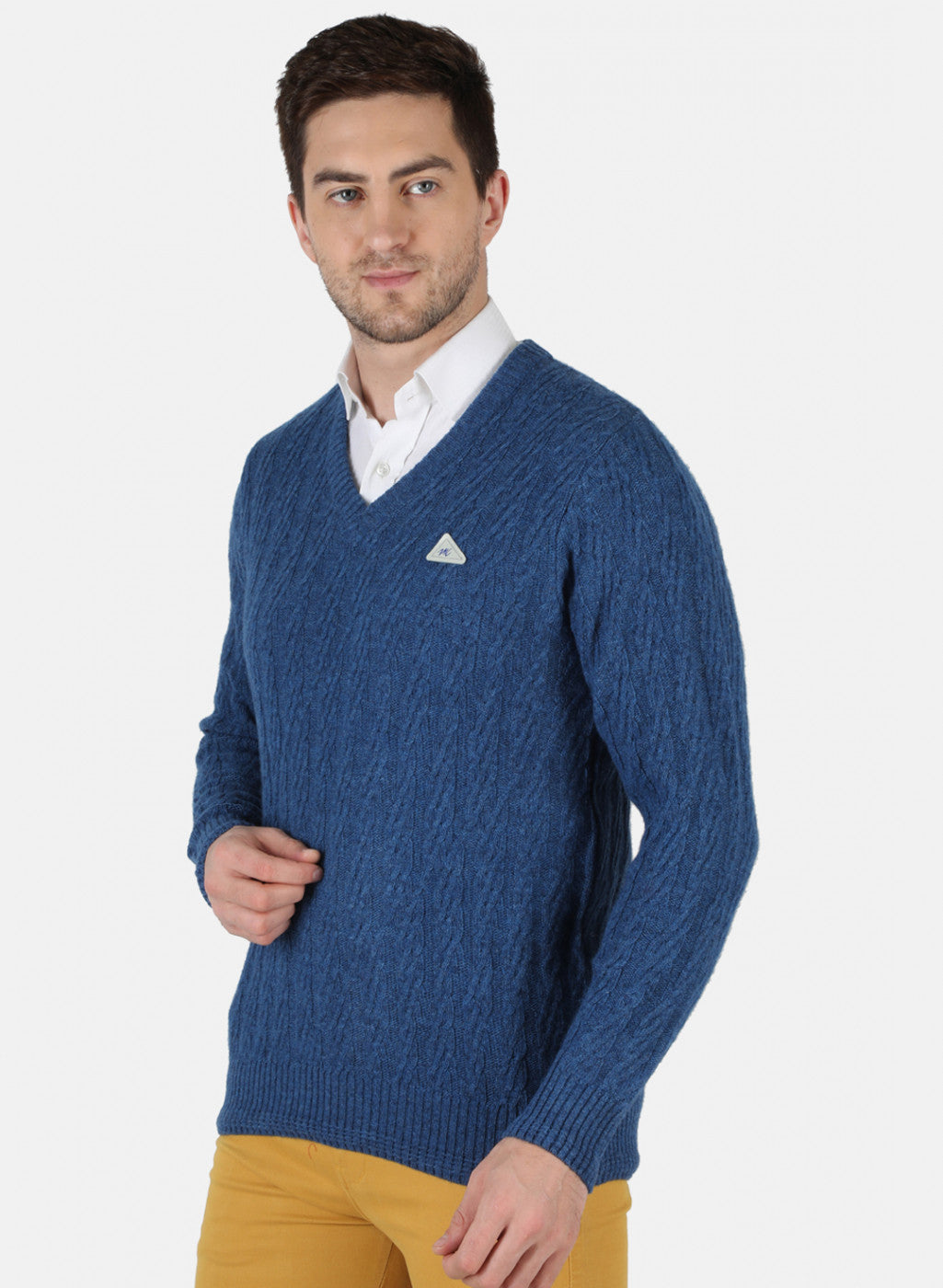 Men Blue Self Design Pullover