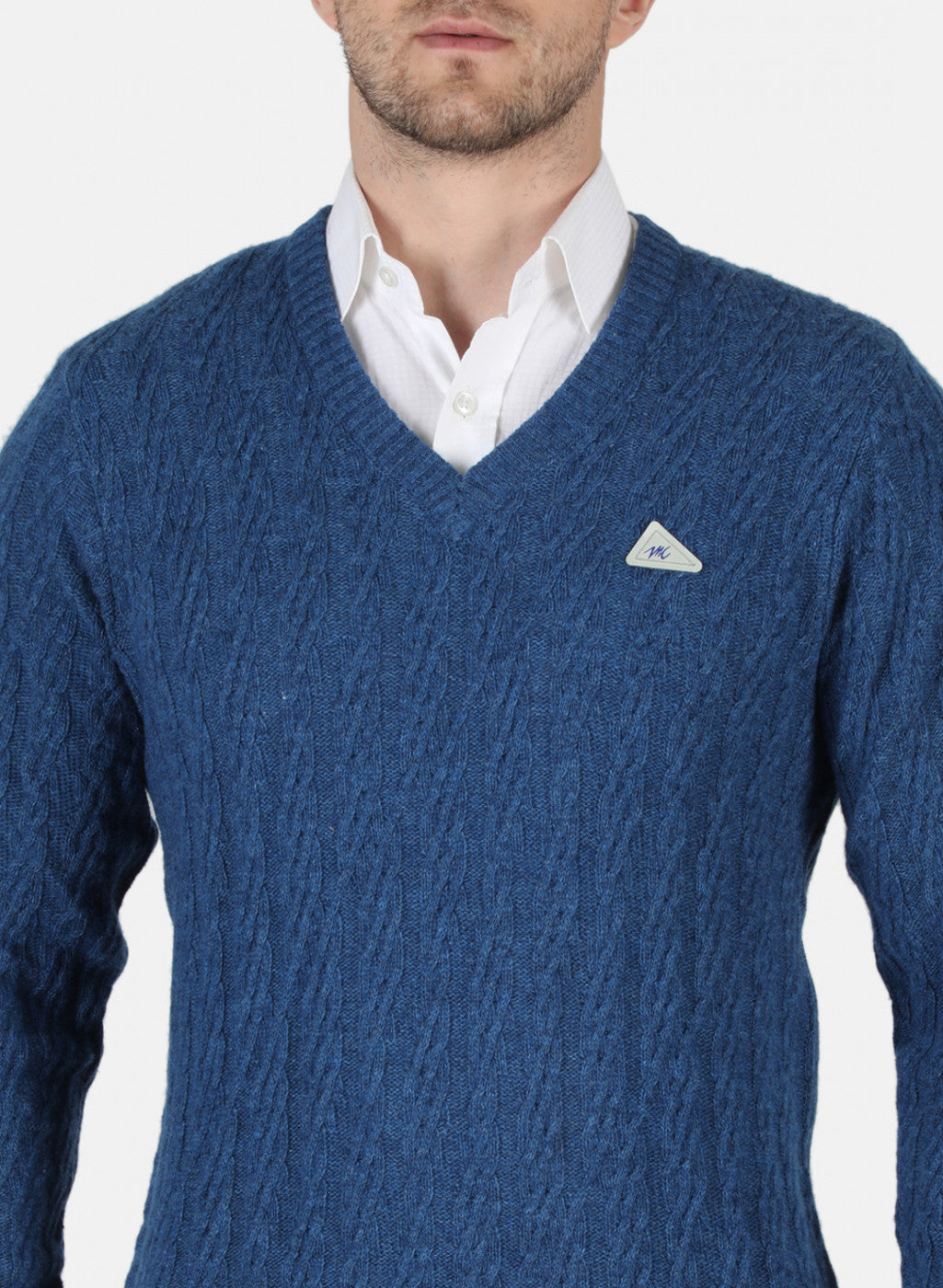 Men Blue Self Design Pullover