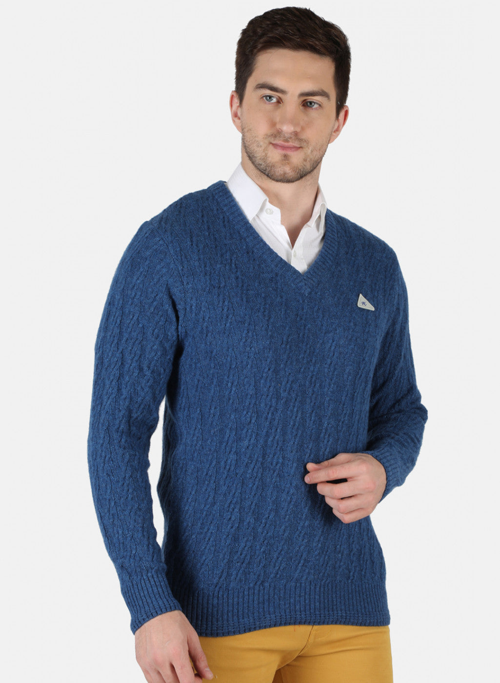 Men Blue Self Design Pullover