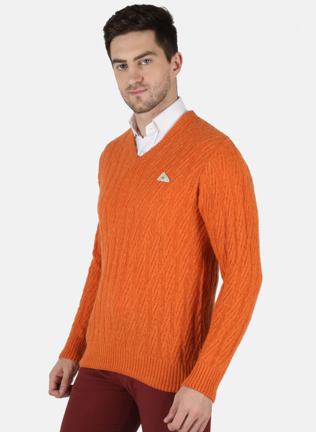 Men Orange Self Design Pullover