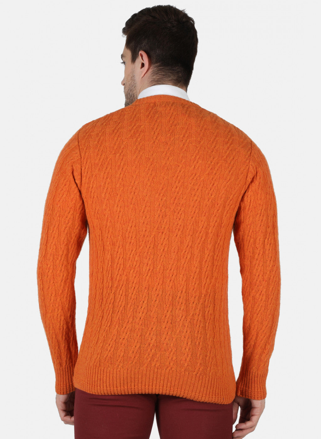 Men Orange Self Design Pullover