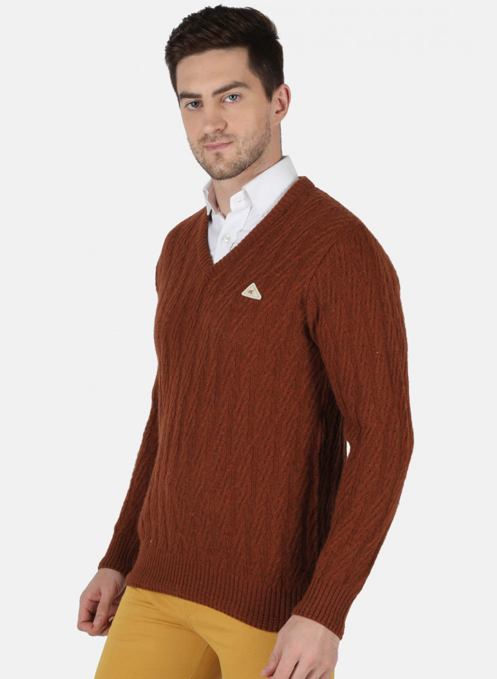 Men Brown Self Design Pullover