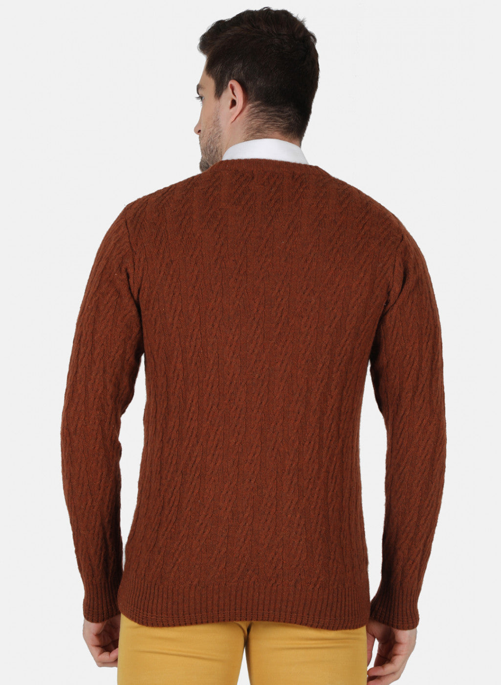 Men Brown Self Design Pullover