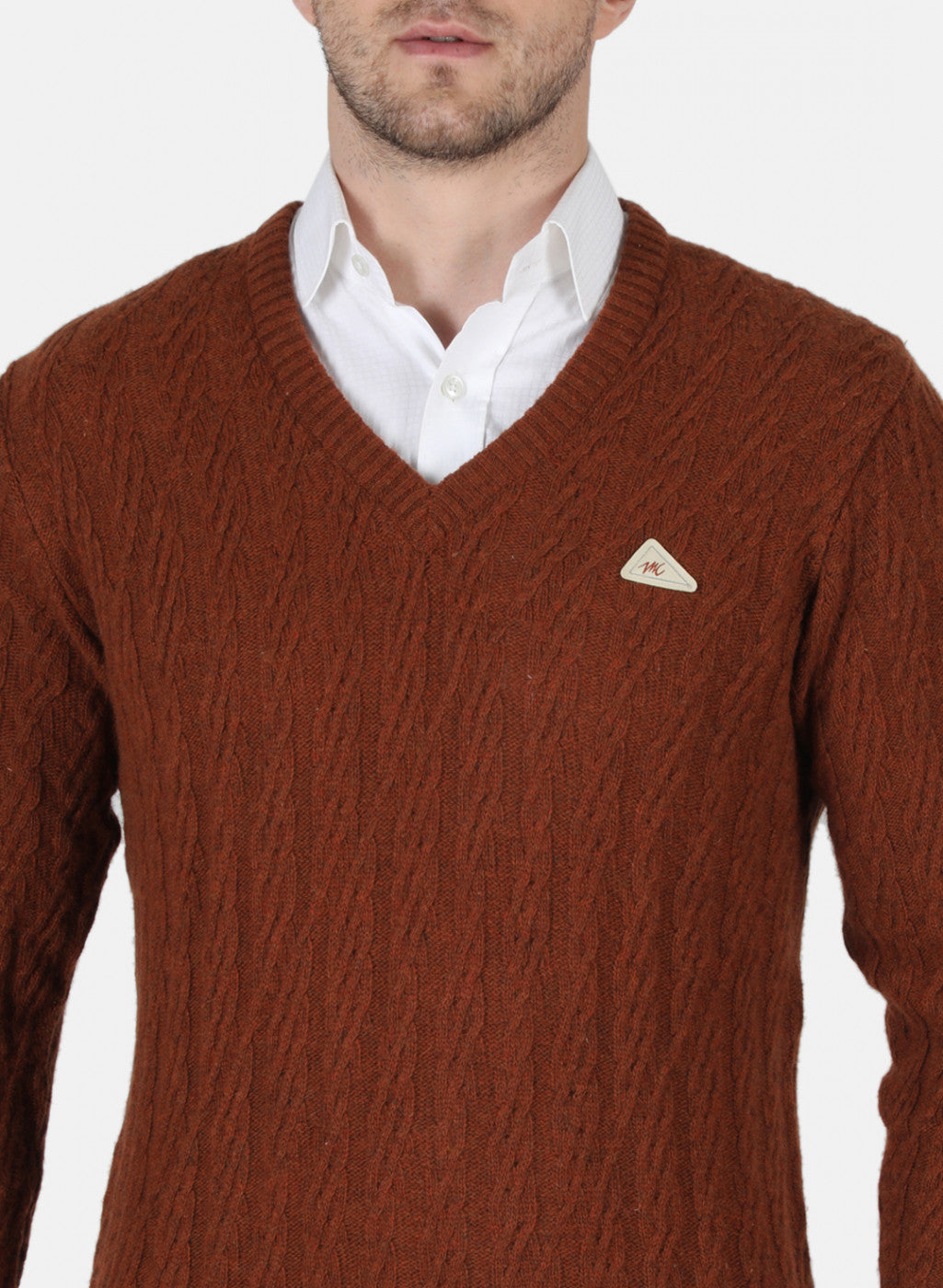 Men Brown Self Design Pullover