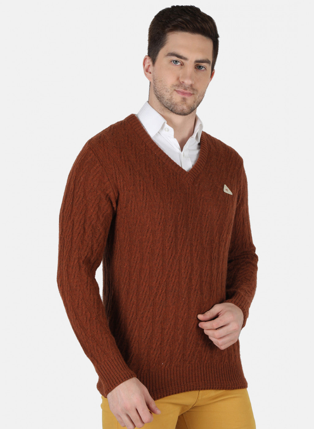 Men Brown Self Design Pullover