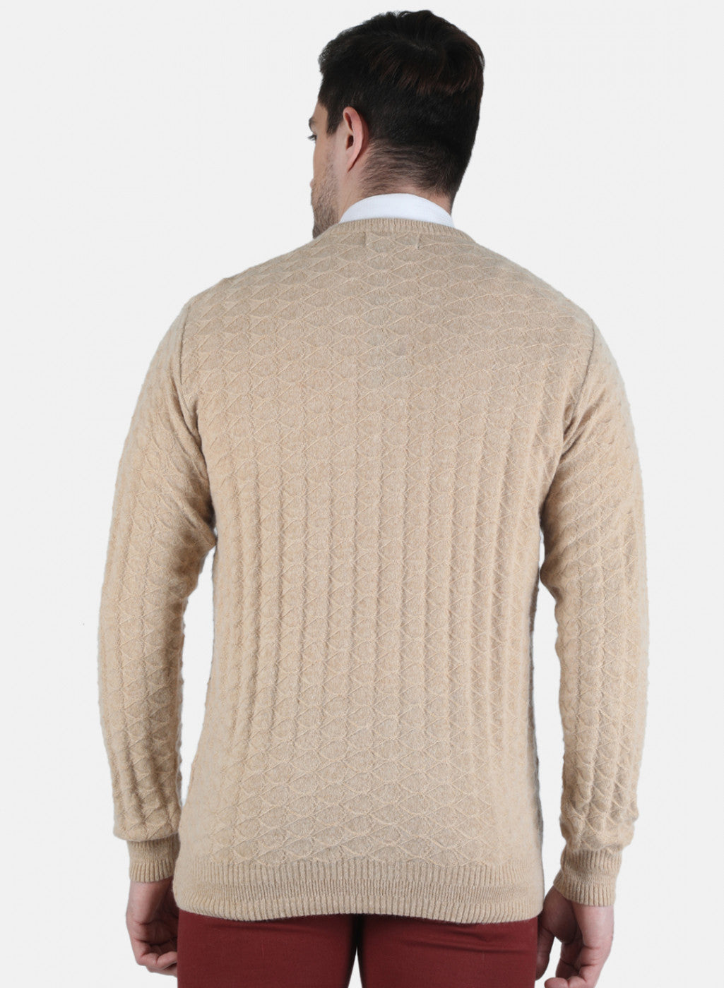 Men Beige Self Design Pullover