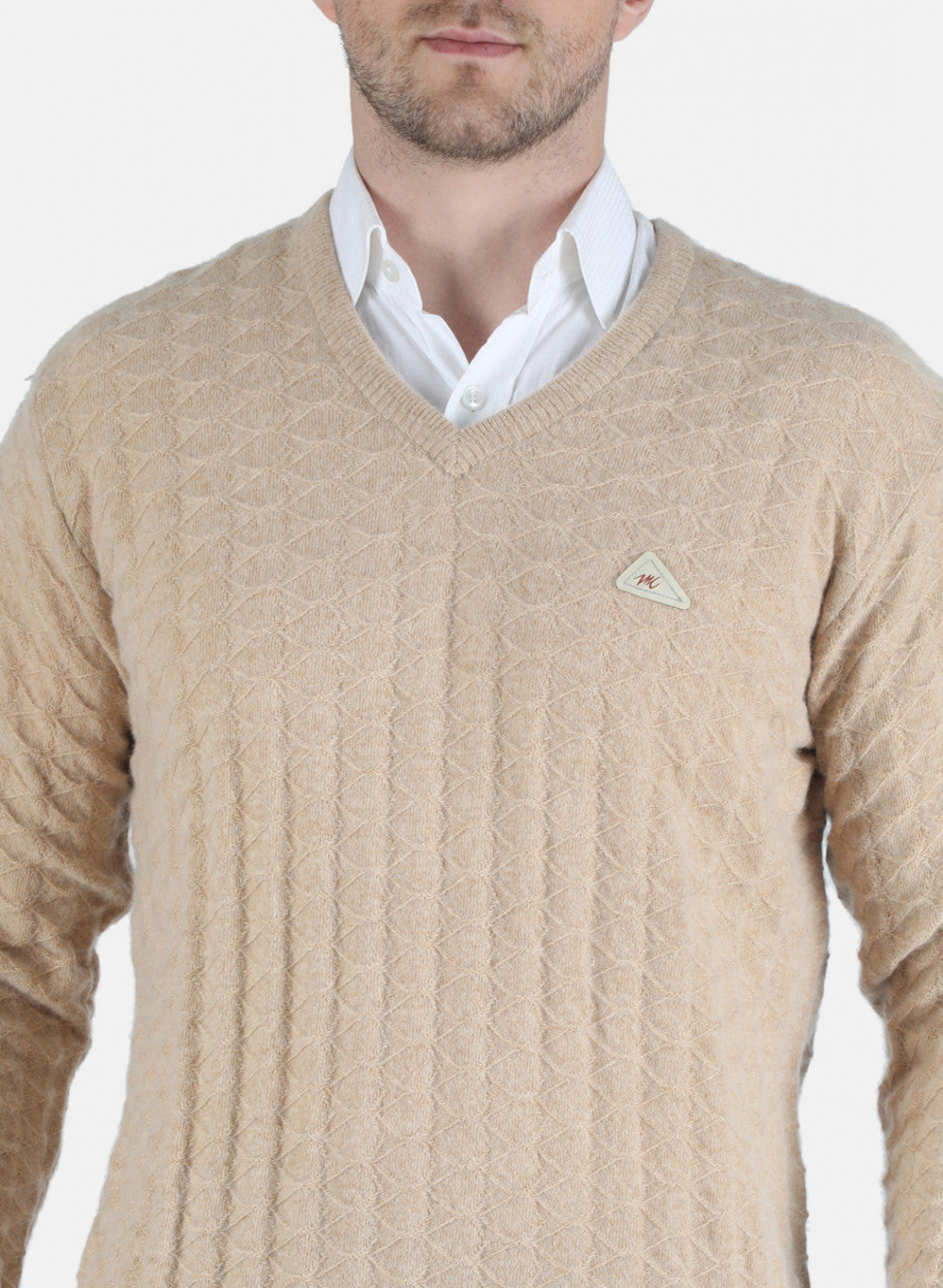 Men Beige Self Design Pullover