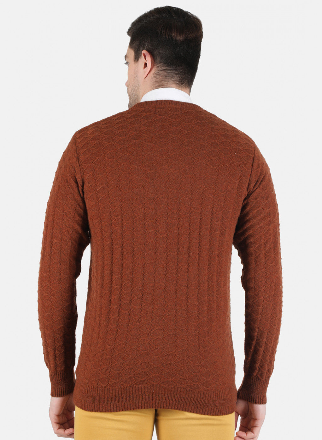 Men Brown Self Design Pullover