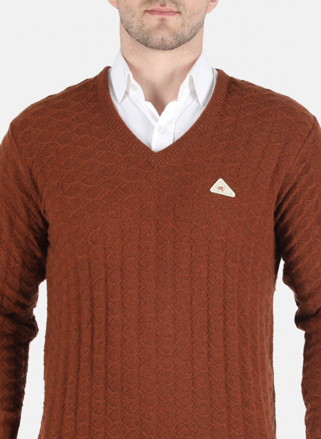 Men Brown Self Design Pullover