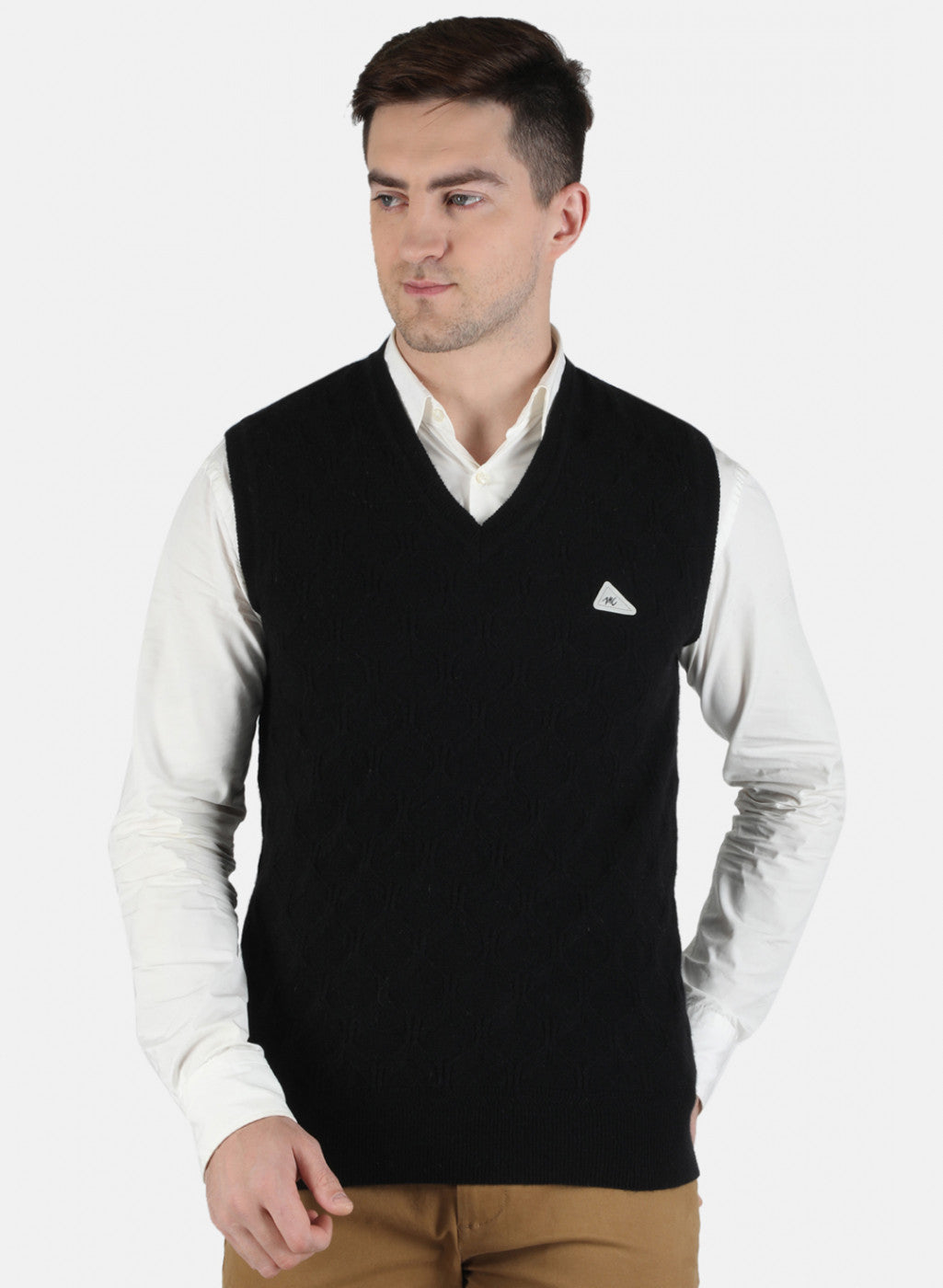 Men Black Self Design Sweater