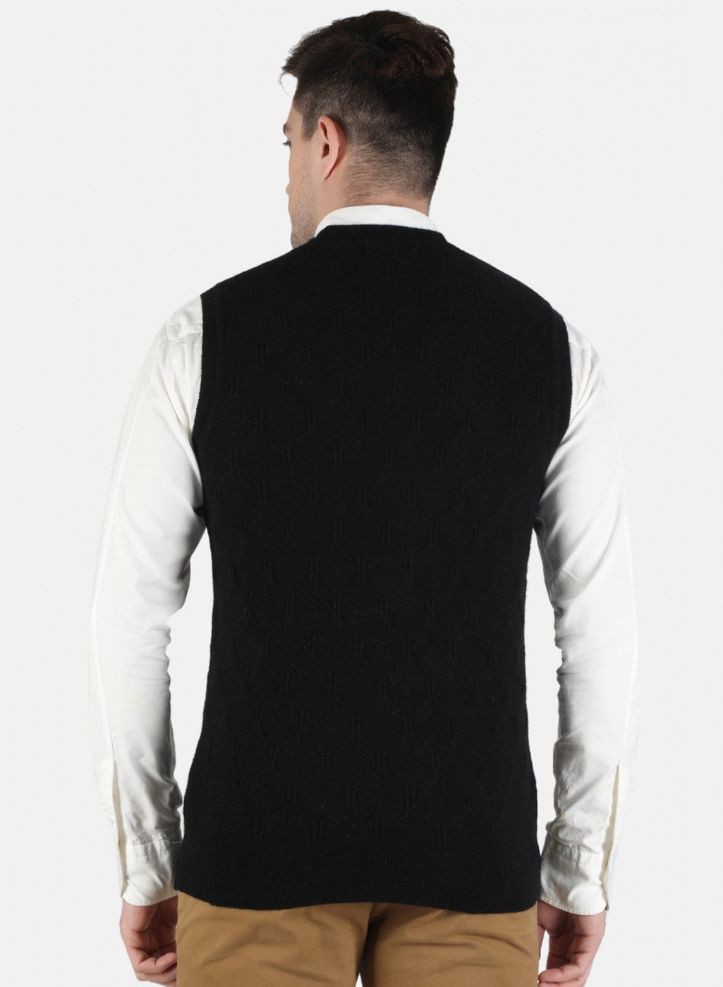 Men Black Self Design Sweater