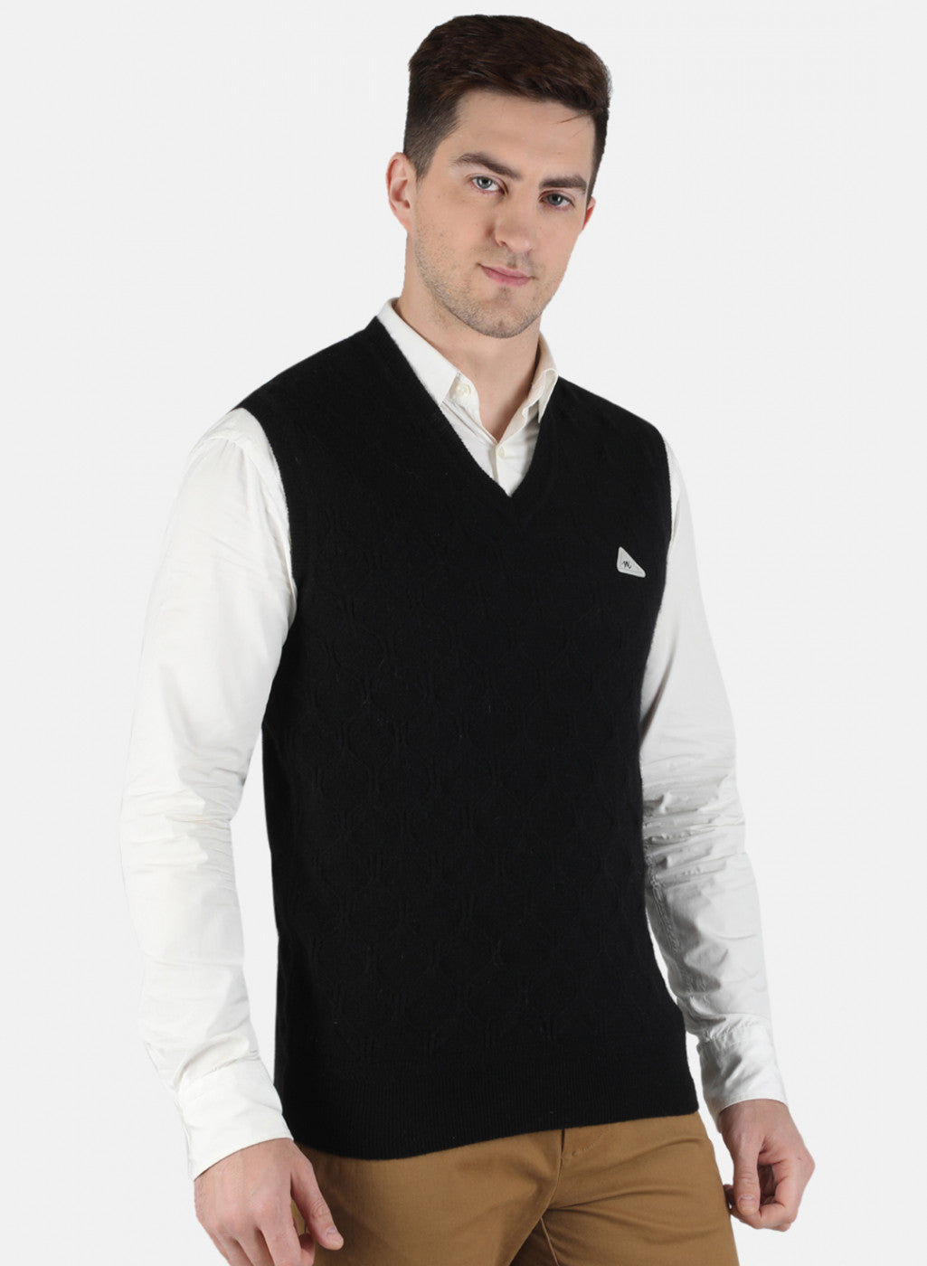 Men Black Self Design Sweater