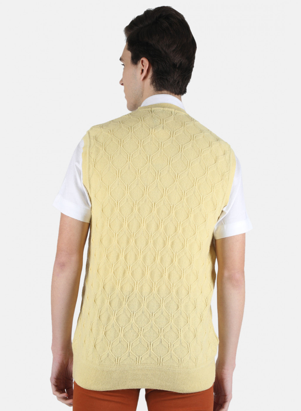 Men Yellow Self Design Sweater