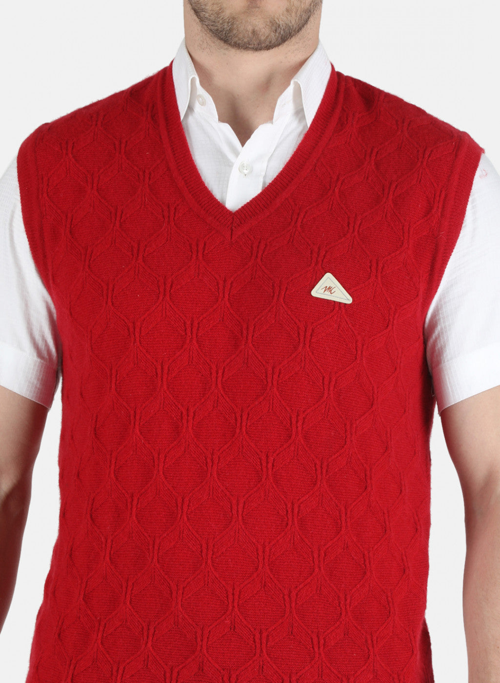 Men Maroon Self Design Sweater