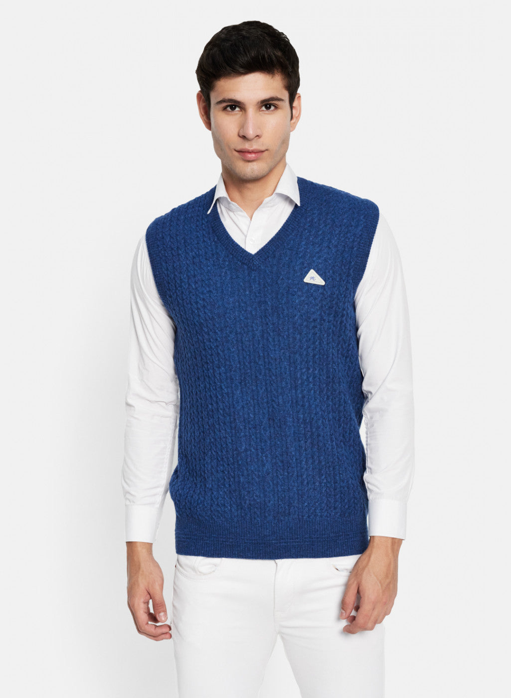 Men Blue Self Design Sweater