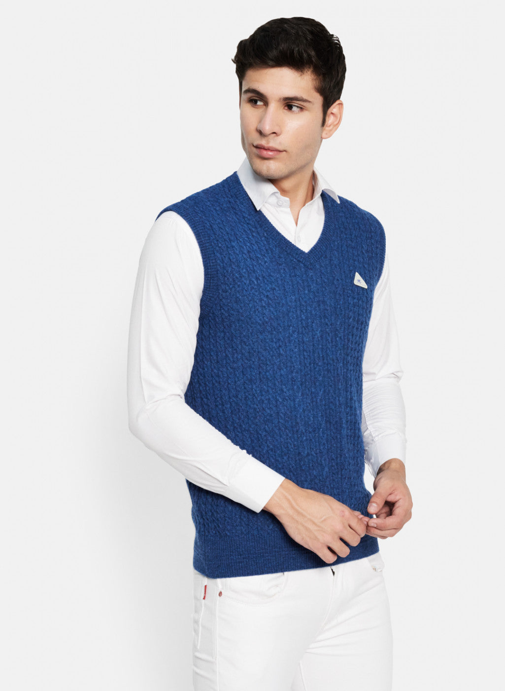 Men Blue Self Design Sweater