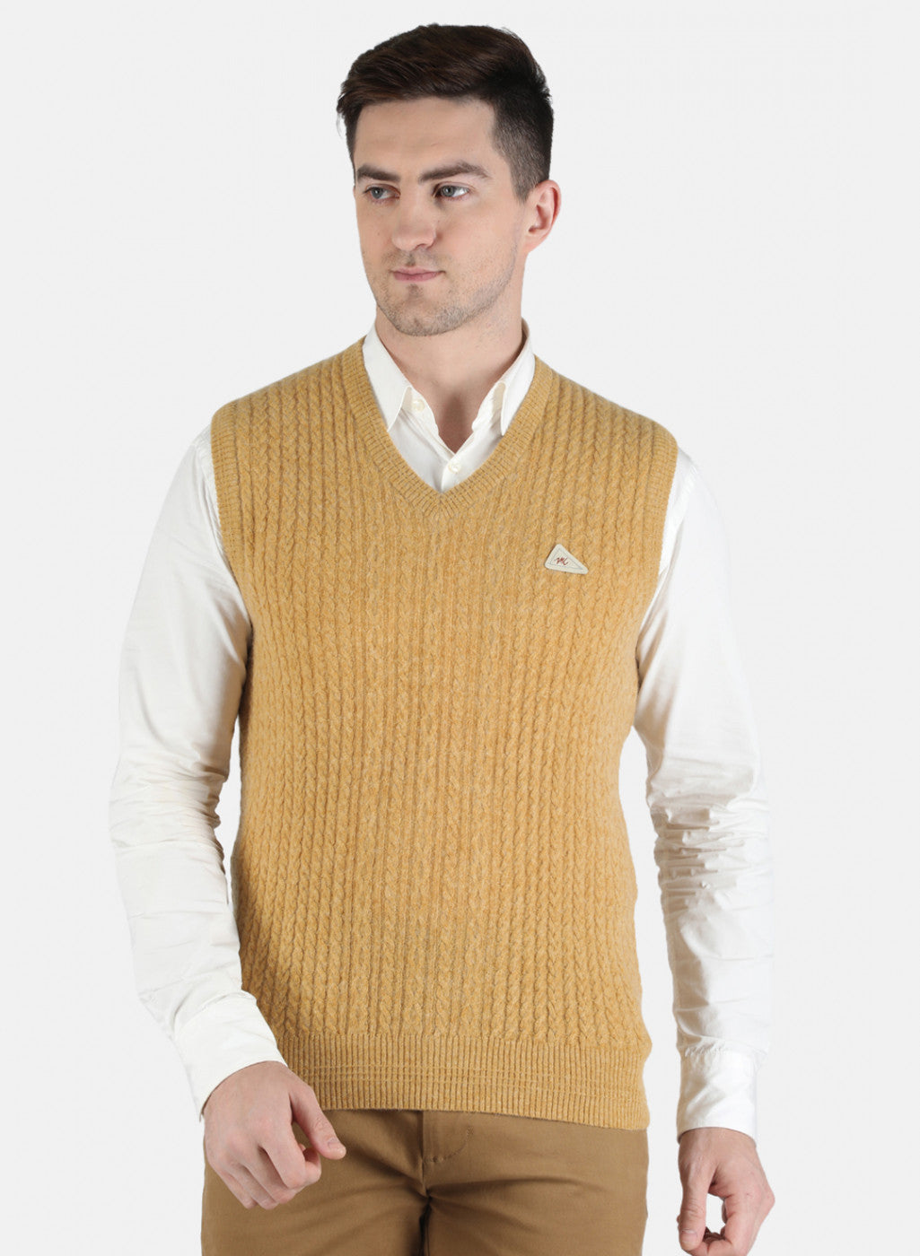 Men Yellow Self Design Sweater