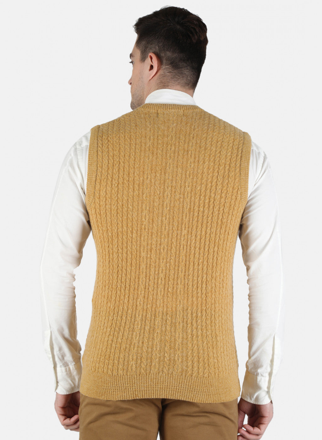 Men Yellow Self Design Sweater