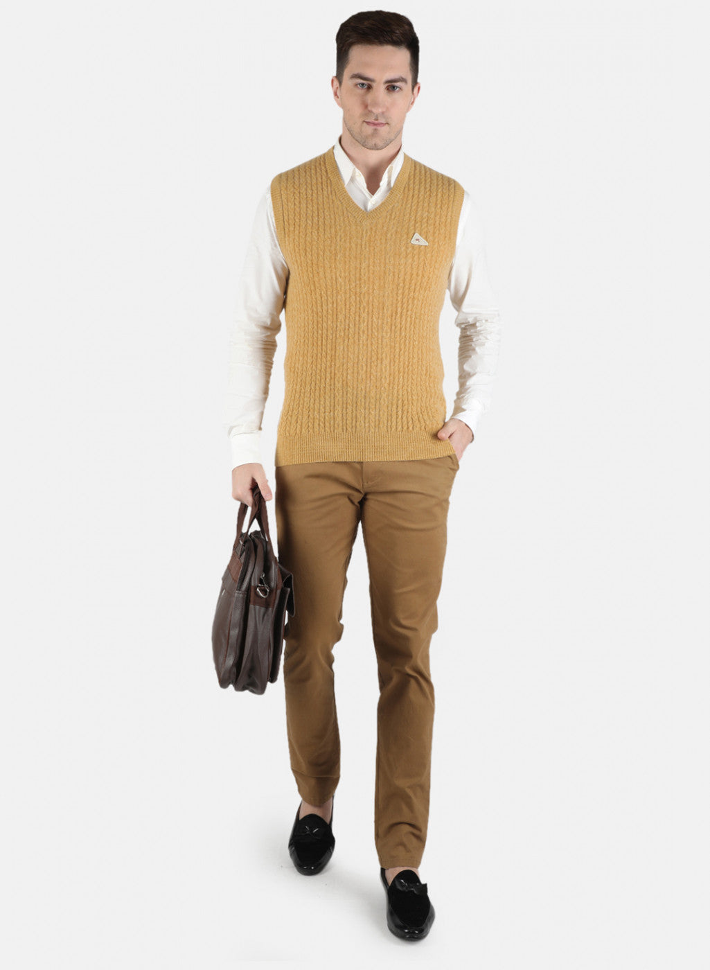 Men Yellow Self Design Sweater