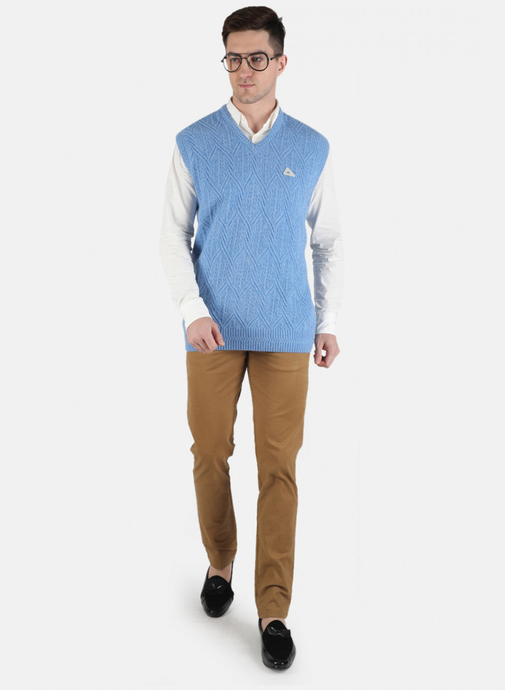 Men Blue Self Design Sweater