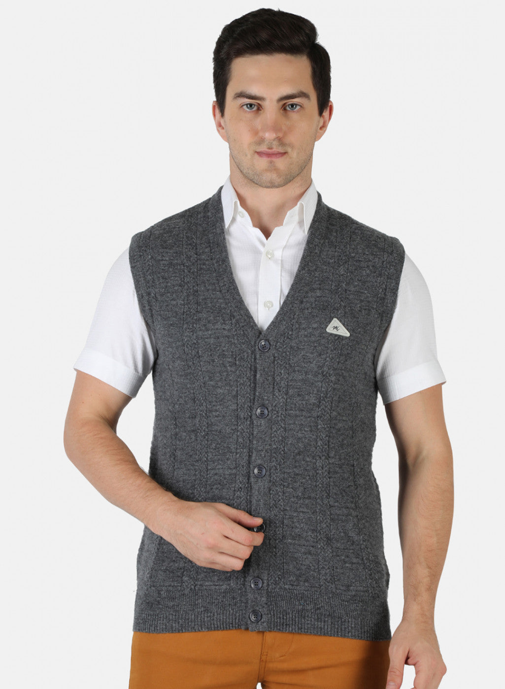 Men Grey Self Design Cardigan