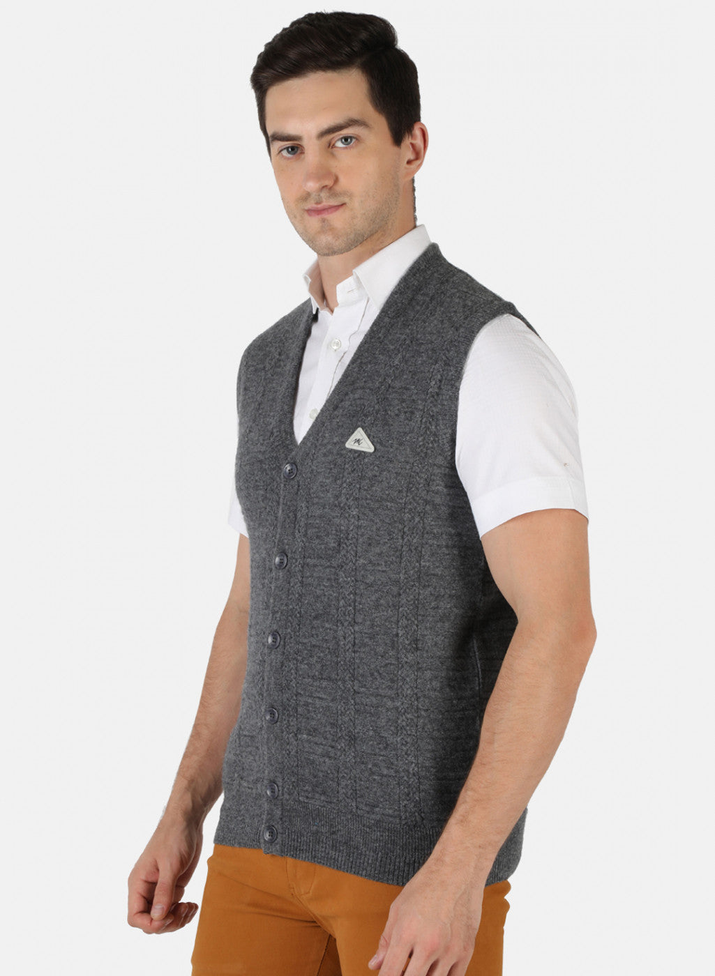 Men Grey Self Design Cardigan