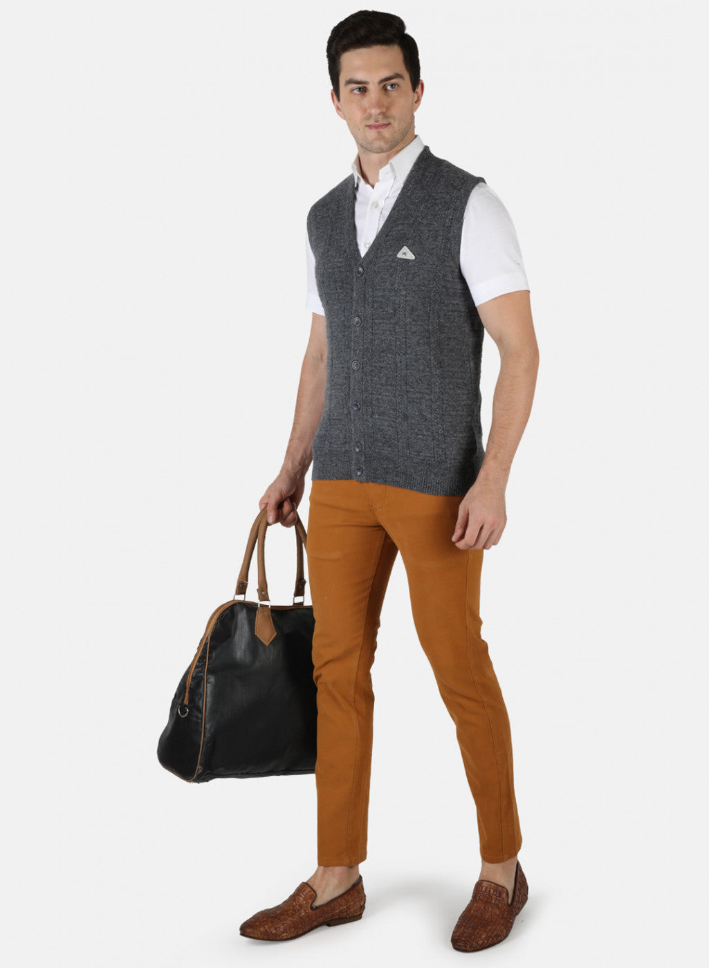 Men Grey Self Design Cardigan