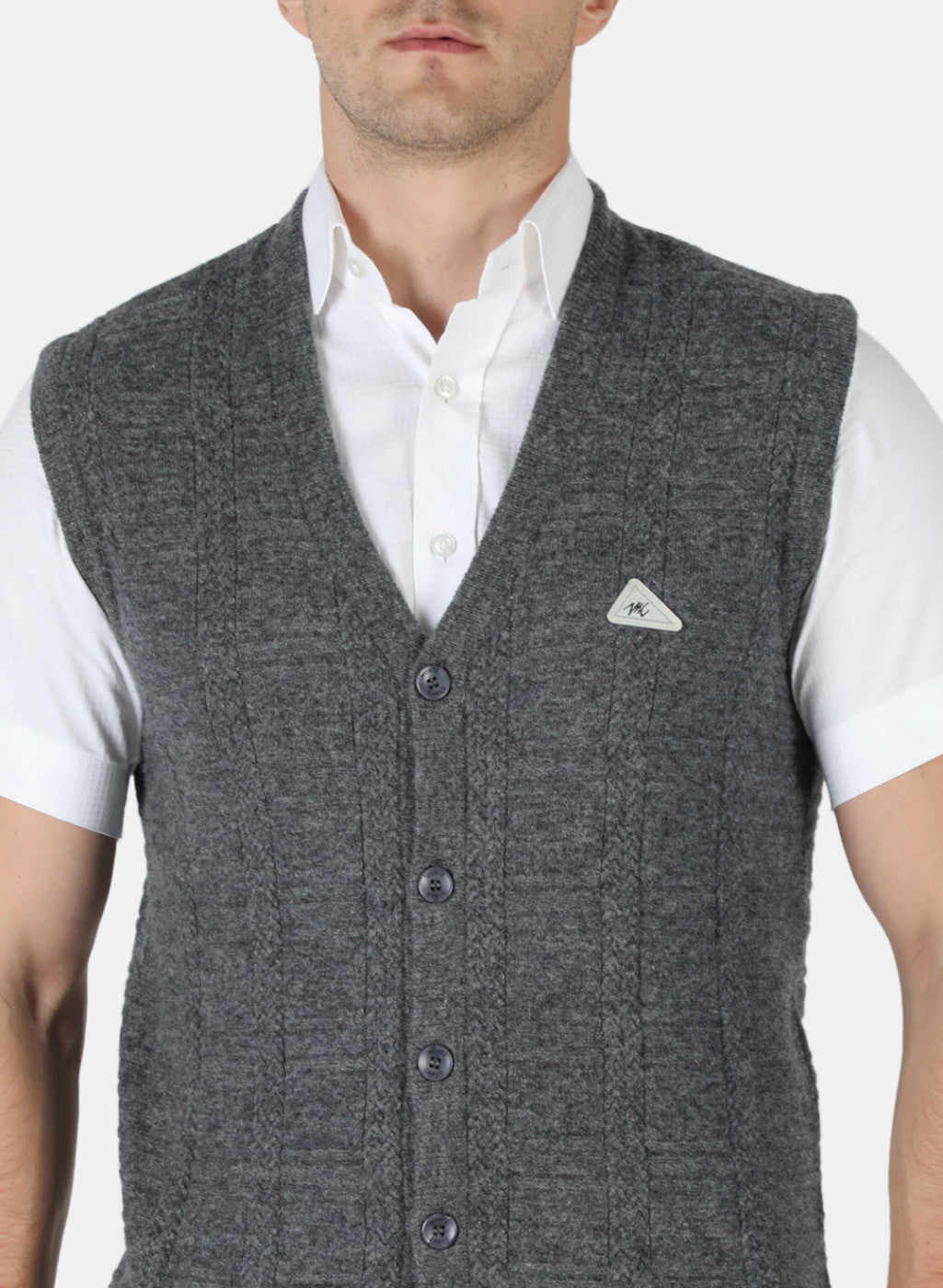 Men Grey Self Design Cardigan