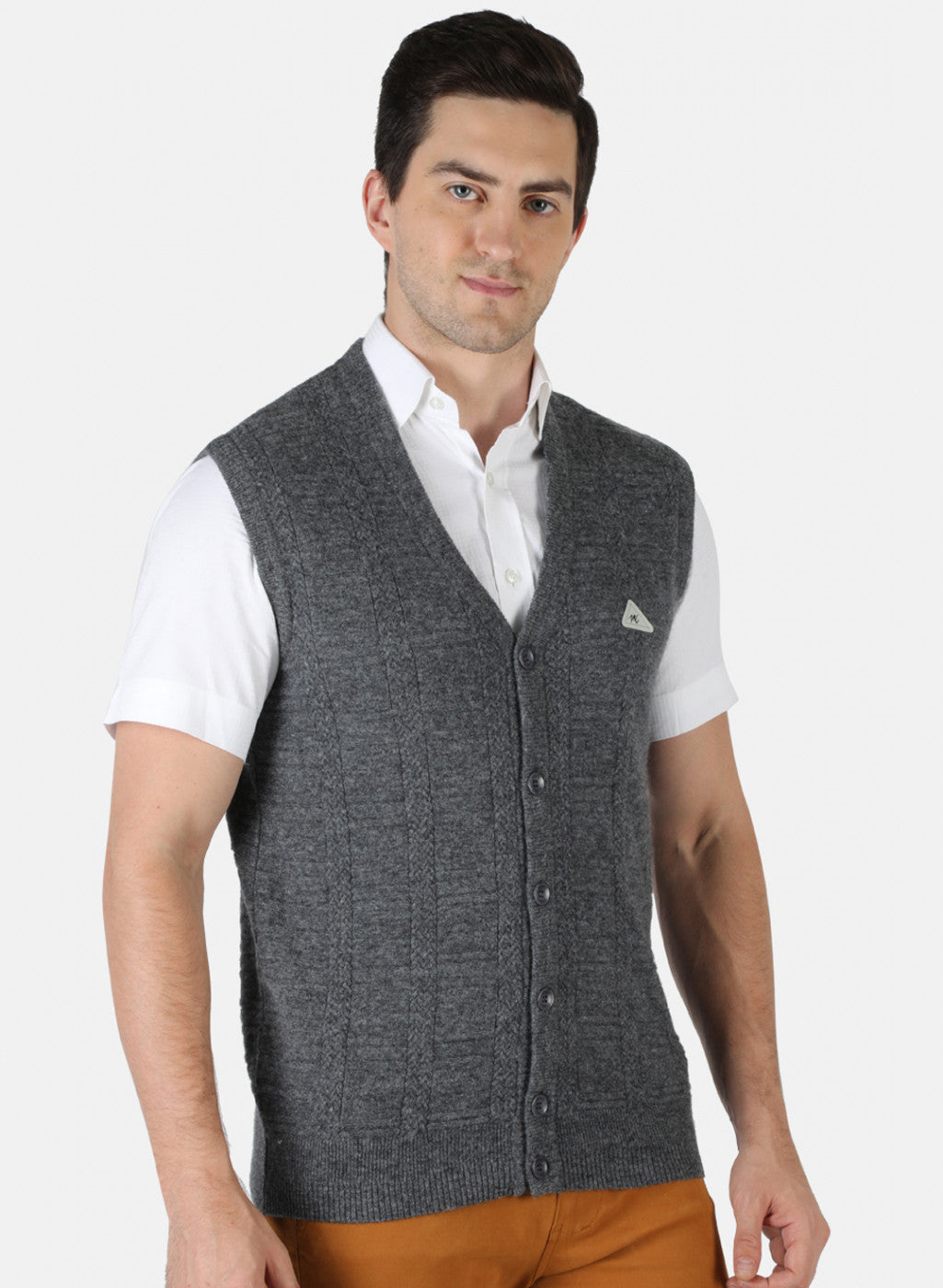 Men Grey Self Design Cardigan