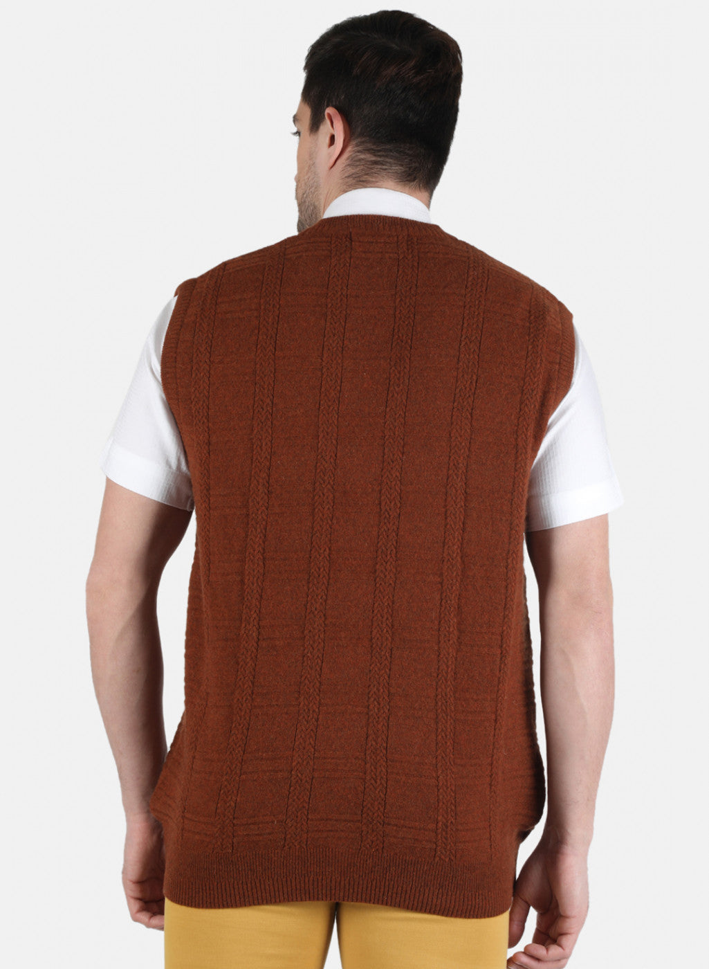 Men Brown Self Design Cardigan