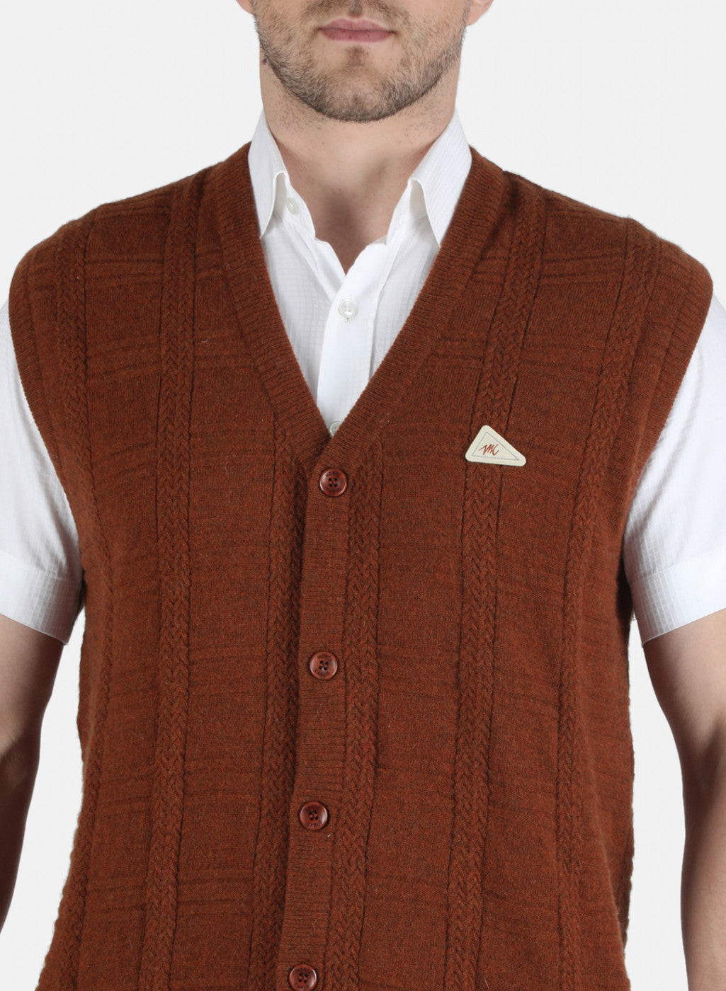 Men Brown Self Design Cardigan