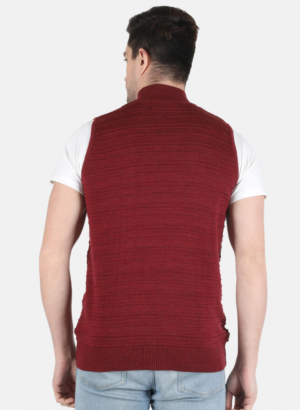 Men Maroon Self Design Pullover