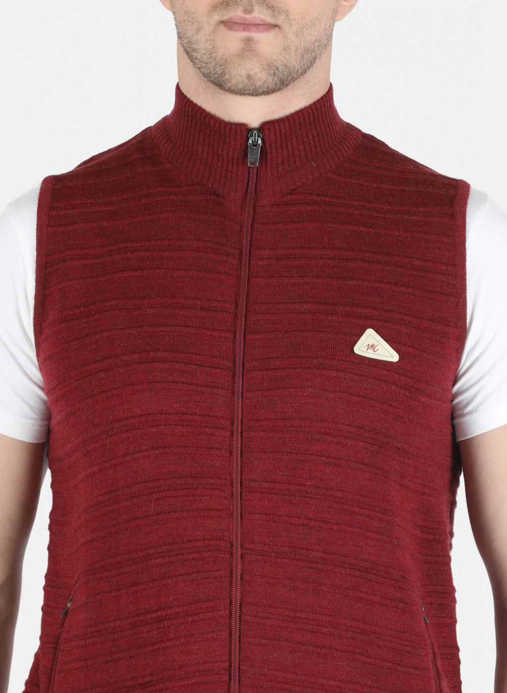 Men Maroon Self Design Pullover