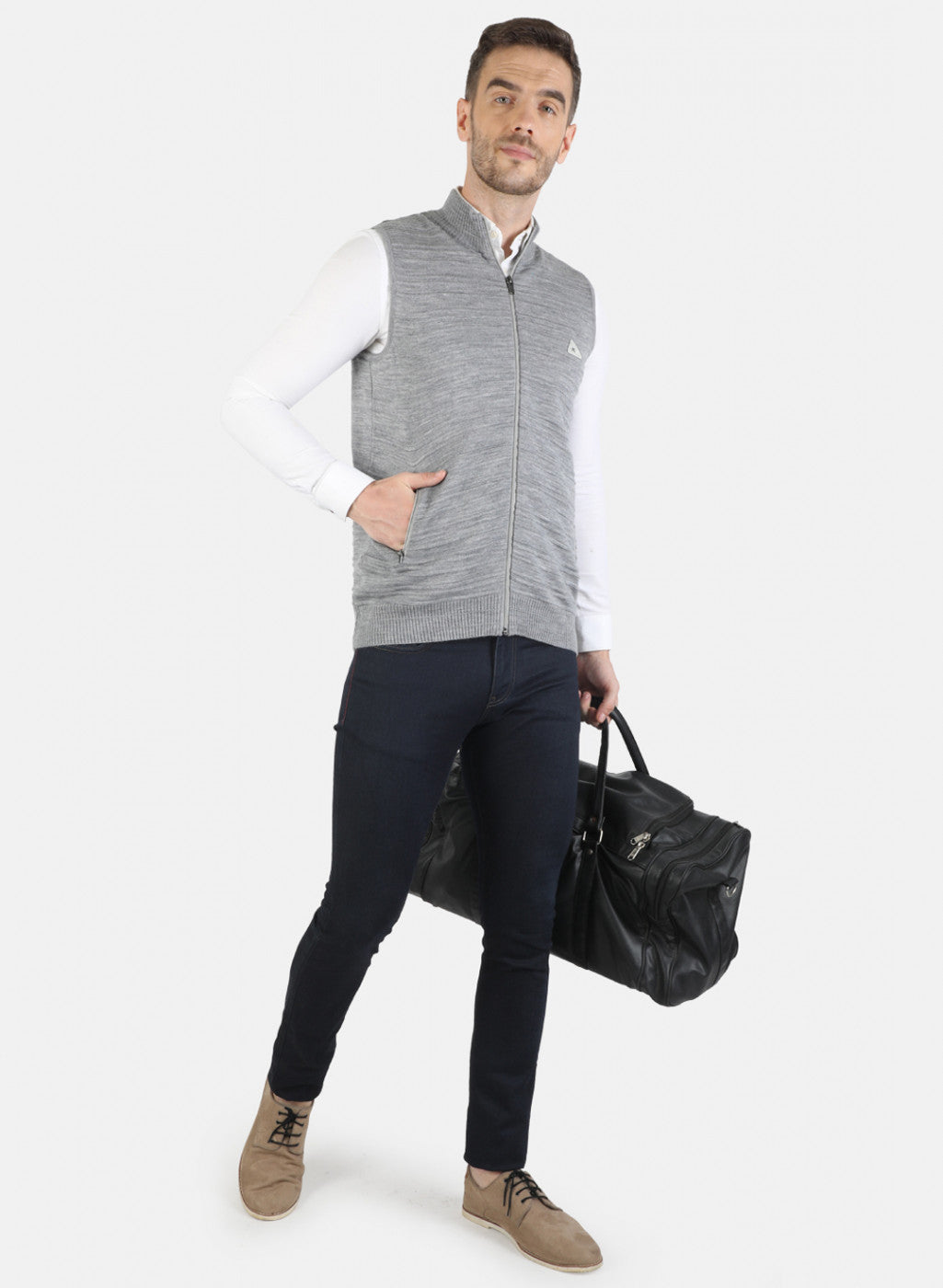 Men Grey Solid Pullover