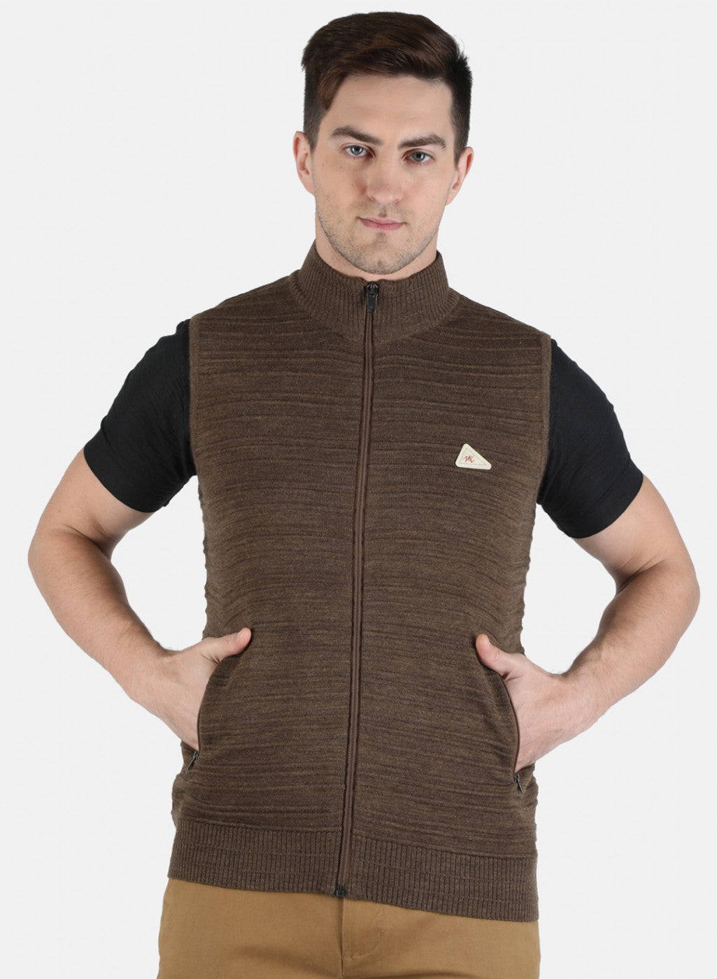 Men Brown Self Design Pullover