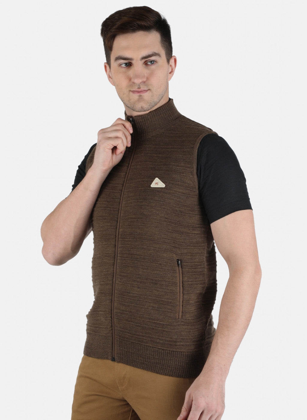 Men Brown Self Design Pullover