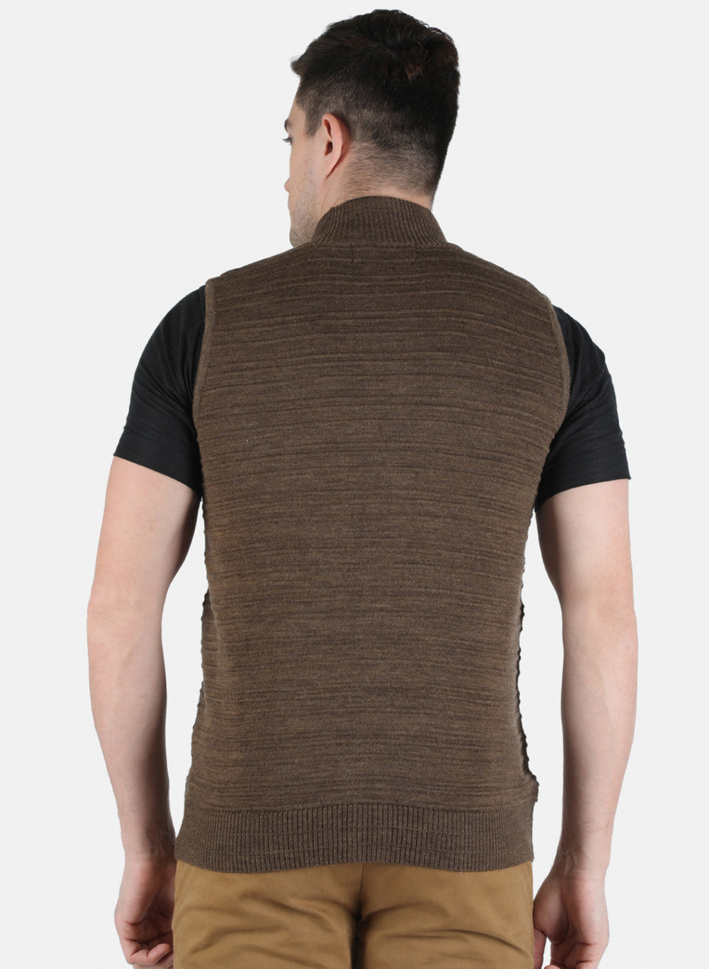 Men Brown Self Design Pullover