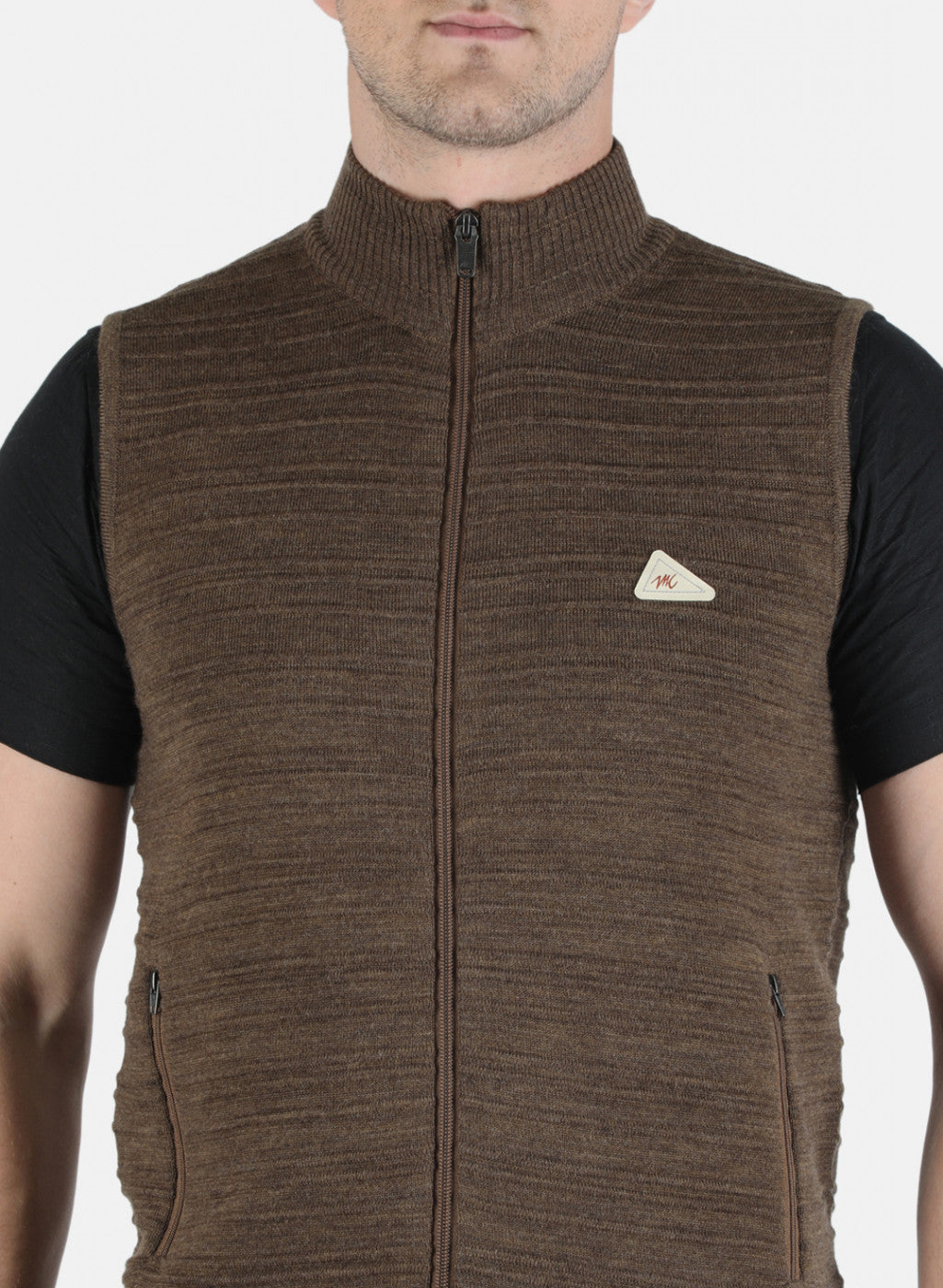 Men Brown Self Design Pullover