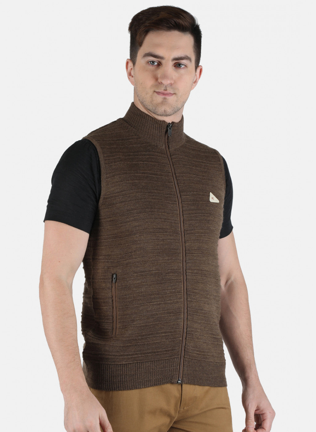 Men Brown Self Design Pullover